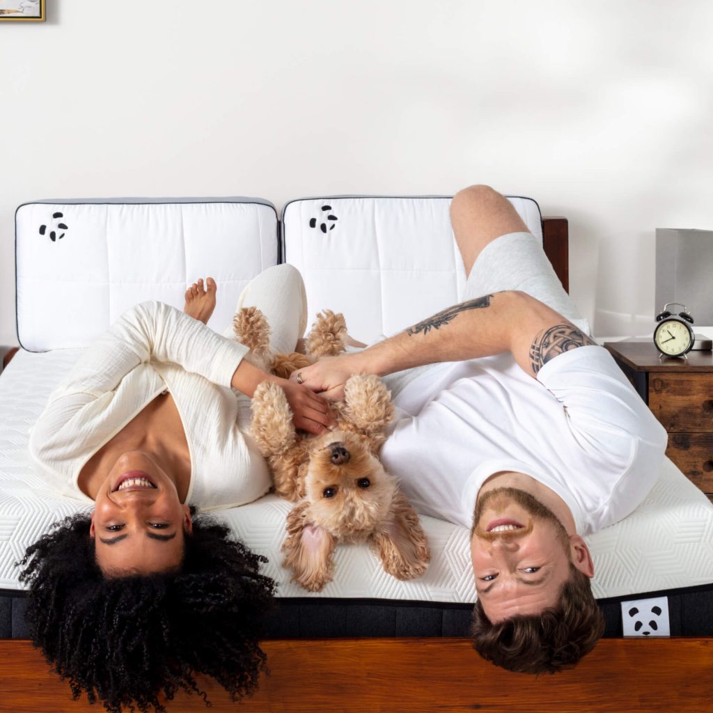 happy couple on a bamboo hybrid mattress